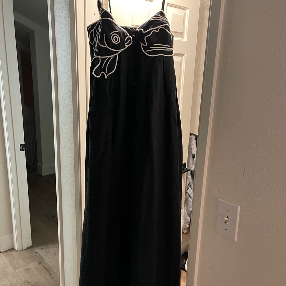 FARM Rio Black Dress with White Fish Design